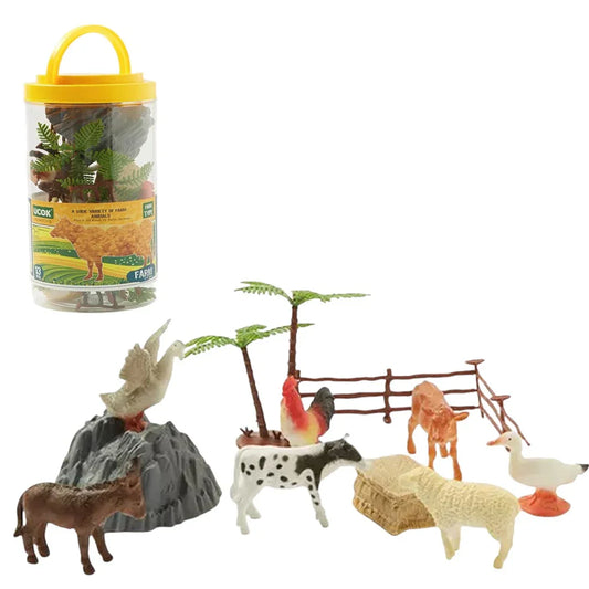 Farm Animal Toy Jar – 13 Piece Educational Playset with Farm Animals, Trees & Accessories for Kids