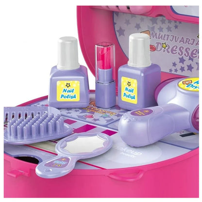 Mini Fashion Dresser Suitcase for Kids with Sound | Makeup & Beauty Play Set (Pink)