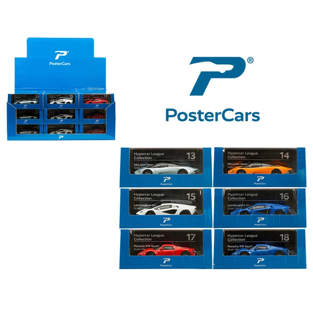 PosterCars 1:64 Hypercar League Collection – 6-Piece Diecast Model Set (Porsche, Lamborghini, McLaren)