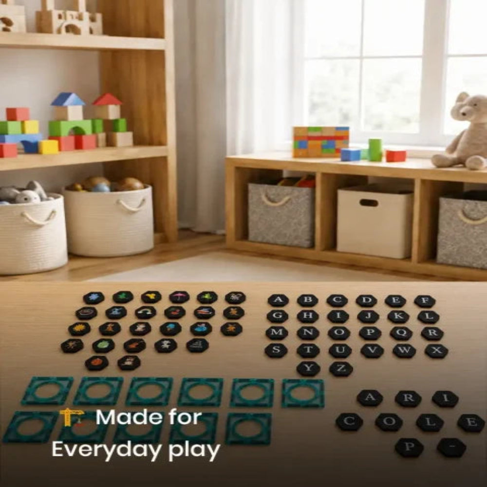 ITPlay Word Builder Learning Magnetic Tiles 72 Pcs Educational Construction & Spelling Learning Set for Kids