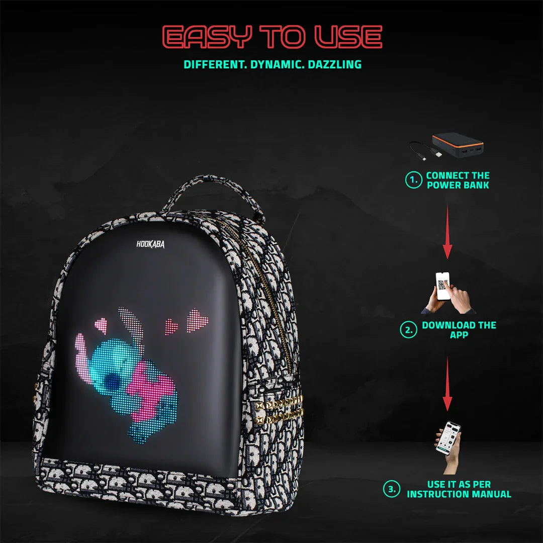 HOOKABA Dazz Roll Women’s LED Backpack – App-Controlled Pixel Display, Stylish Waterproof Bag (14L) - Gray - Jaiman Toys