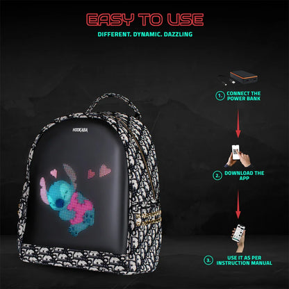 HOOKABA Dazz Roll Women’s LED Backpack – App-Controlled Pixel Display, Stylish Waterproof Bag (14L) - Gray - Jaiman Toys