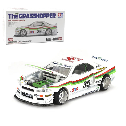 MINI GT 1/64 Nissan Skyline GT-R R34 – TAMIYA x KAIDO HOUSE “The GRASSHOPPER V1” | Diecast Scale Model Car - Jaiman Toys