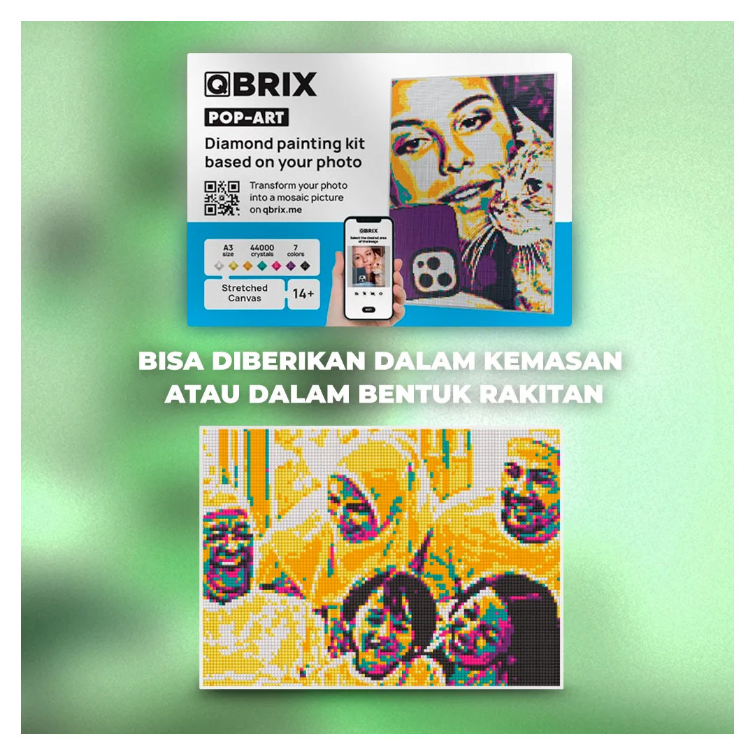 QBRIX A3  Pop-Art Diamond Painting Kit | Custom Photo Mosaic, 44,000 Crystals | Ages 8+