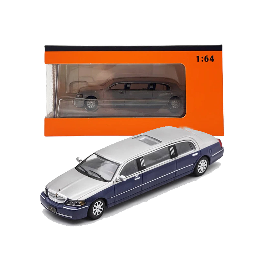 GCD 1:64 Silver Blue Stretch Limousine – Continental Model | Premium Diecast Metal Car (Blue + Silver)
