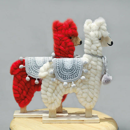 Woolen Llama Decorative Figurines For Christmas – Set of 2 | Handcrafted Soft Yarn Llama Ornaments for Home & Table Décor