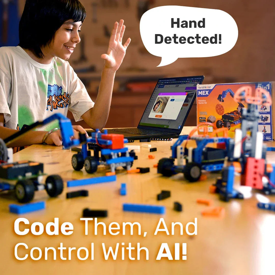 MEX 5-in-1 Robotics Starter Kit for Kids | DIY STEM Educational Toy with App Control (Ages 8–12)