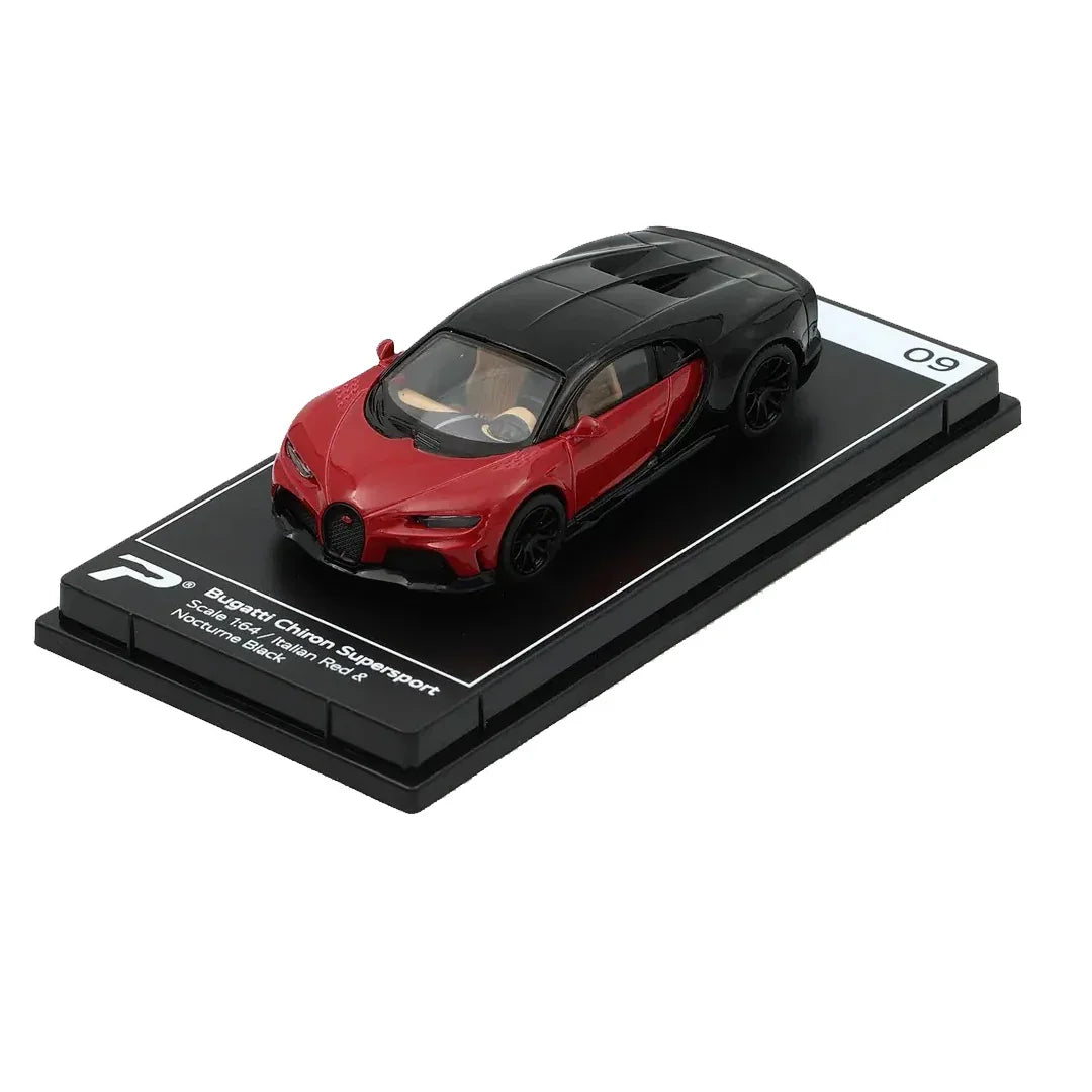 PosterCars 1:64 H09 – Bugatti Chiron Supersport Italian Red & Nocturne Black with Acrylic Box | - Jaiman Toys