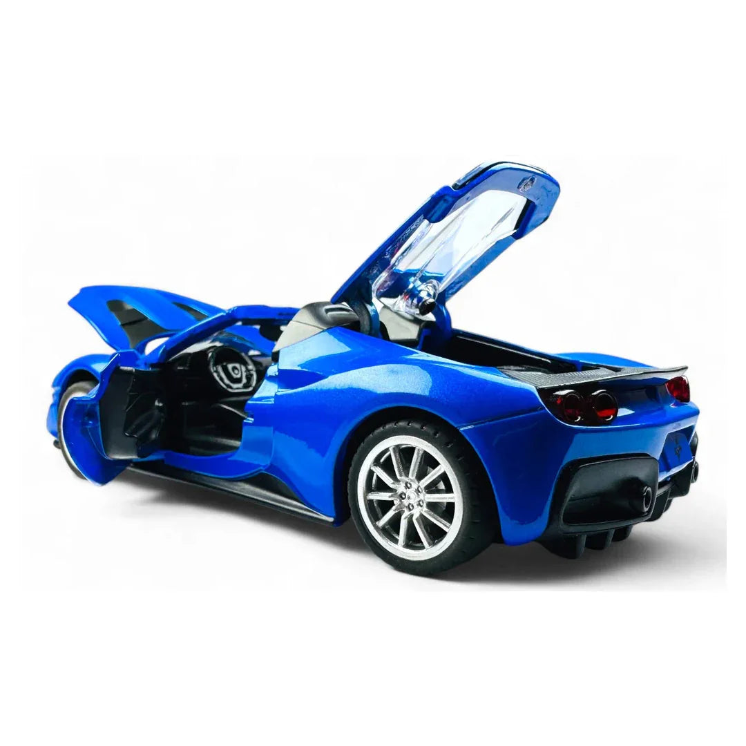 JOY JUNCTION Ferrari J50 1:32 Scale Alloy Metal Pullback Die-Cast Car – Blue with Lights, Music & Openable Doors - Jaiman Toys
