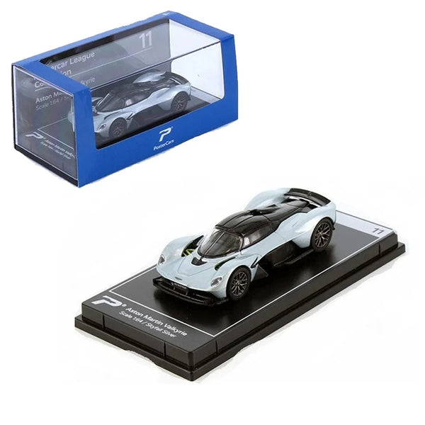 PosterCars 1:64 Aston Martin Valkyrie – Skyfall Silver 11 - Acrylic Box | Hypercar League Collection Diecast Model - Jaiman Toys
