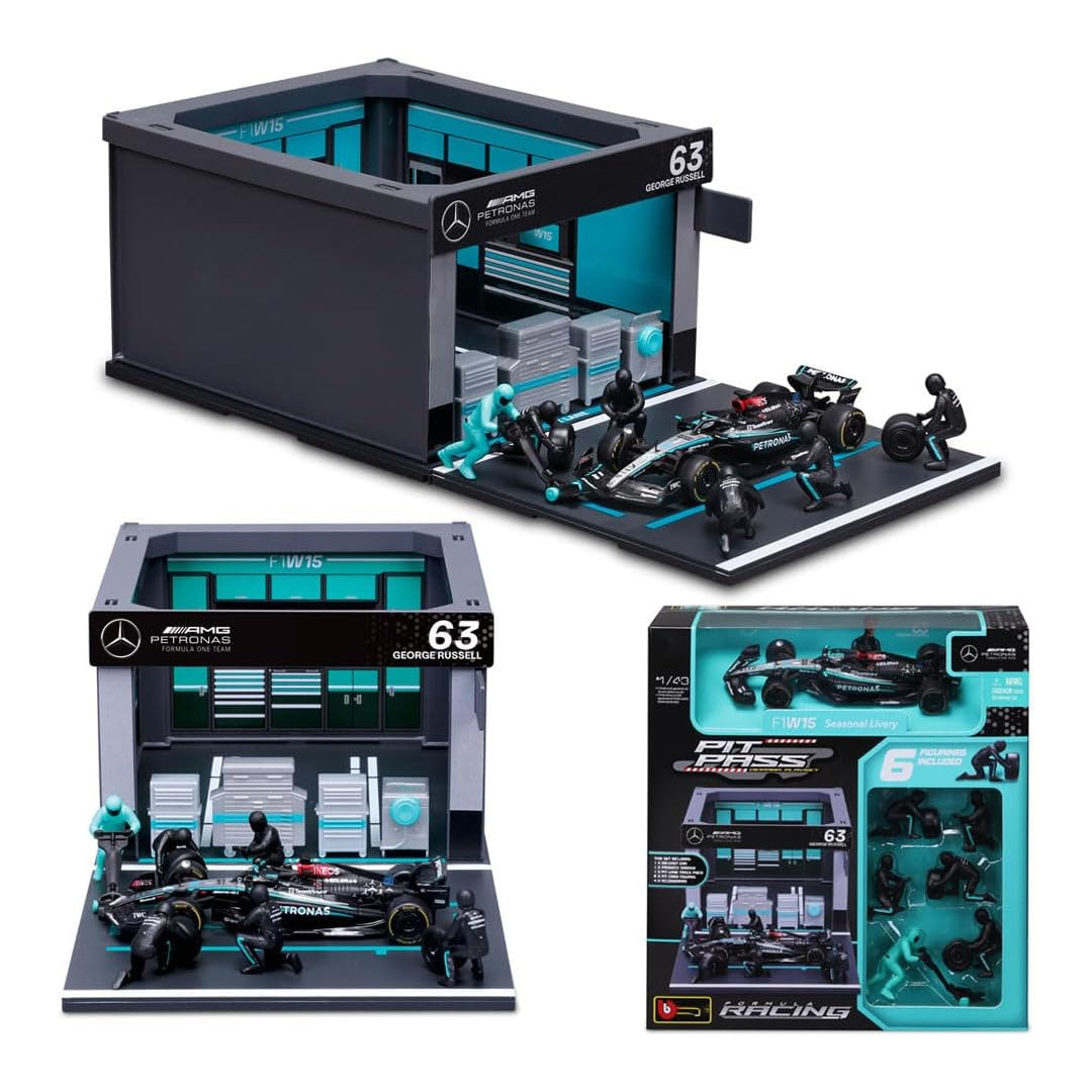 Bburago Pit Pass F1 Diorama Playset Mercedes-AMG Petronas W15 1:43 with 6 Figurines
