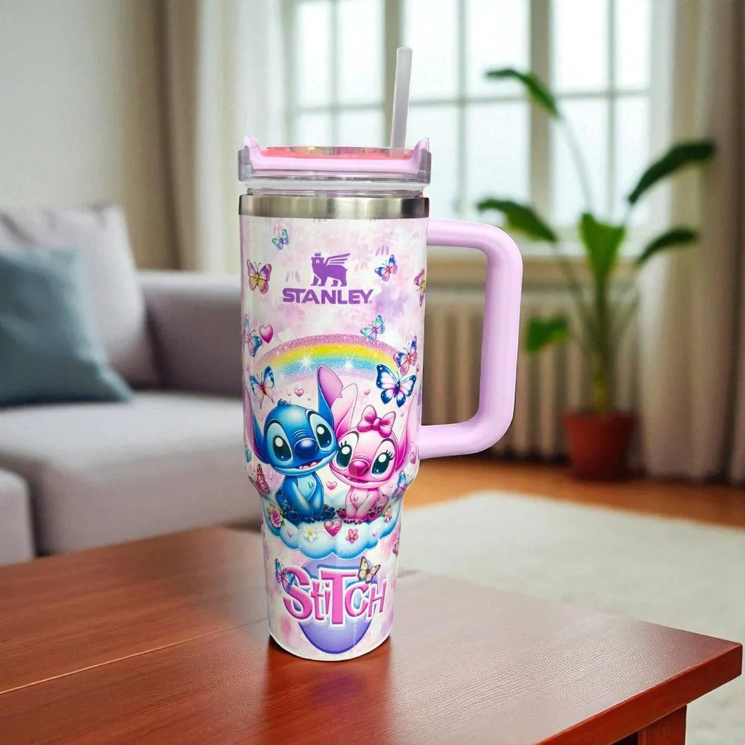 Stanley Stitch Travel Mug – 20 oz Stainless Steel Insulated Cup with Handle (Light Pink) - Jaiman Toys