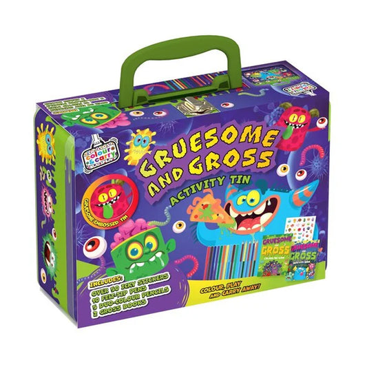 Colour & Carry Gruesome & Gross Activity Tin – Kids Creative Colouring & Sticker Fun Set