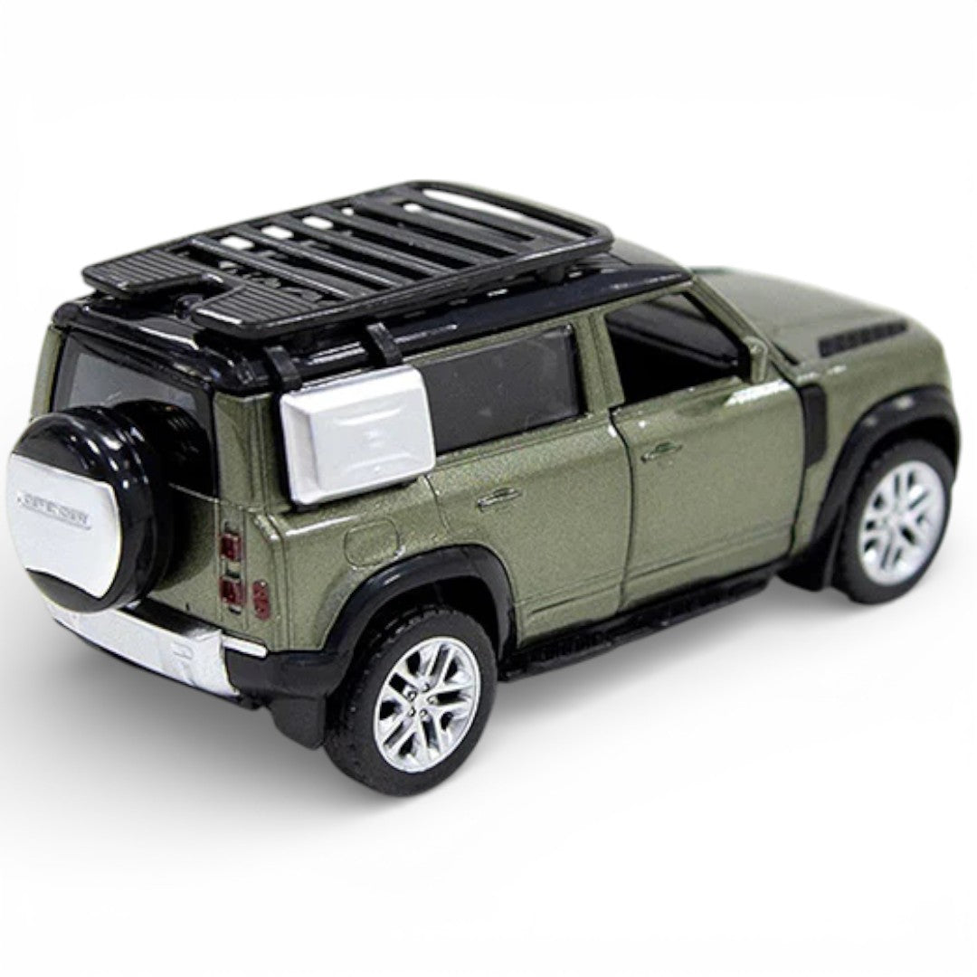 MSZ 1:32 Land Rover Defender 110 Die-Cast Model Car – Metallic Olive Green Pull Back with Openable Doors ,Sound & Light (68416)