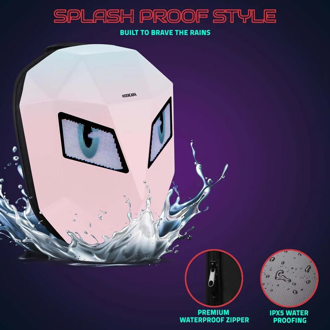 Hookaba Eye Rover LED Biker Backpack – Hard Shell, Waterproof, 15.6” Laptop - Pink - Jaiman Toys