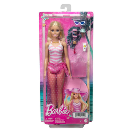 "Blonde Barbie Doll: Swimsuit and Beach-Themed Accessories