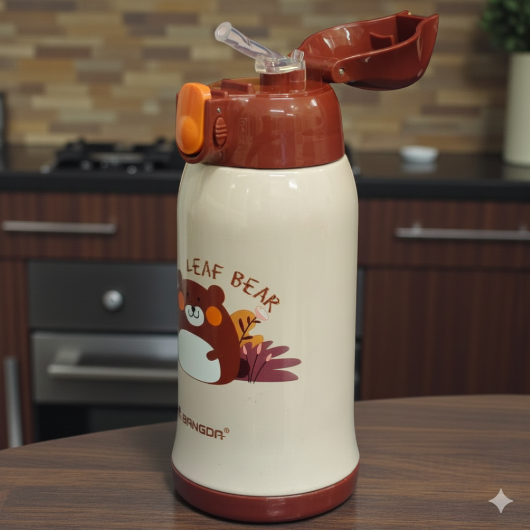 Bangda 560ml Stainless Steel Lecai Vacuum Children Water Bottle – Leaf Bear Theme
