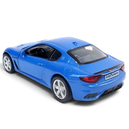 RMZ City Maserati GranTurismo MC 1:32 Scale Die-Cast Model Car – Metallic Blue Italian Luxury Car Collectible with Opening Doors, Pull-Back Action
