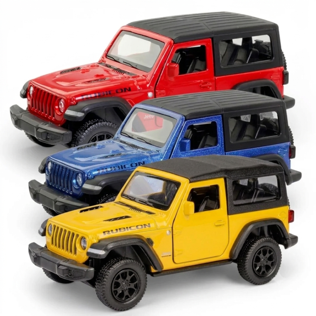 RMZ City 1:32 Jeep Wrangler Rubicon Alloy Diecast Model Car – Pull Back & Go | Openable Doors | 3 Color Variants
