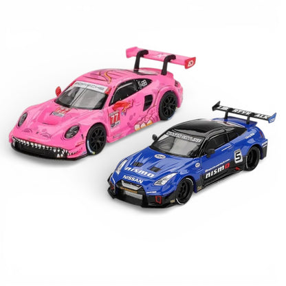 Mini GT 1:64 Racing Duo Diecast Set – Roxy Porsche 911 GT3 R #77 IMSA + LB-Works Nissan 35GT-RR Blue Collectibles