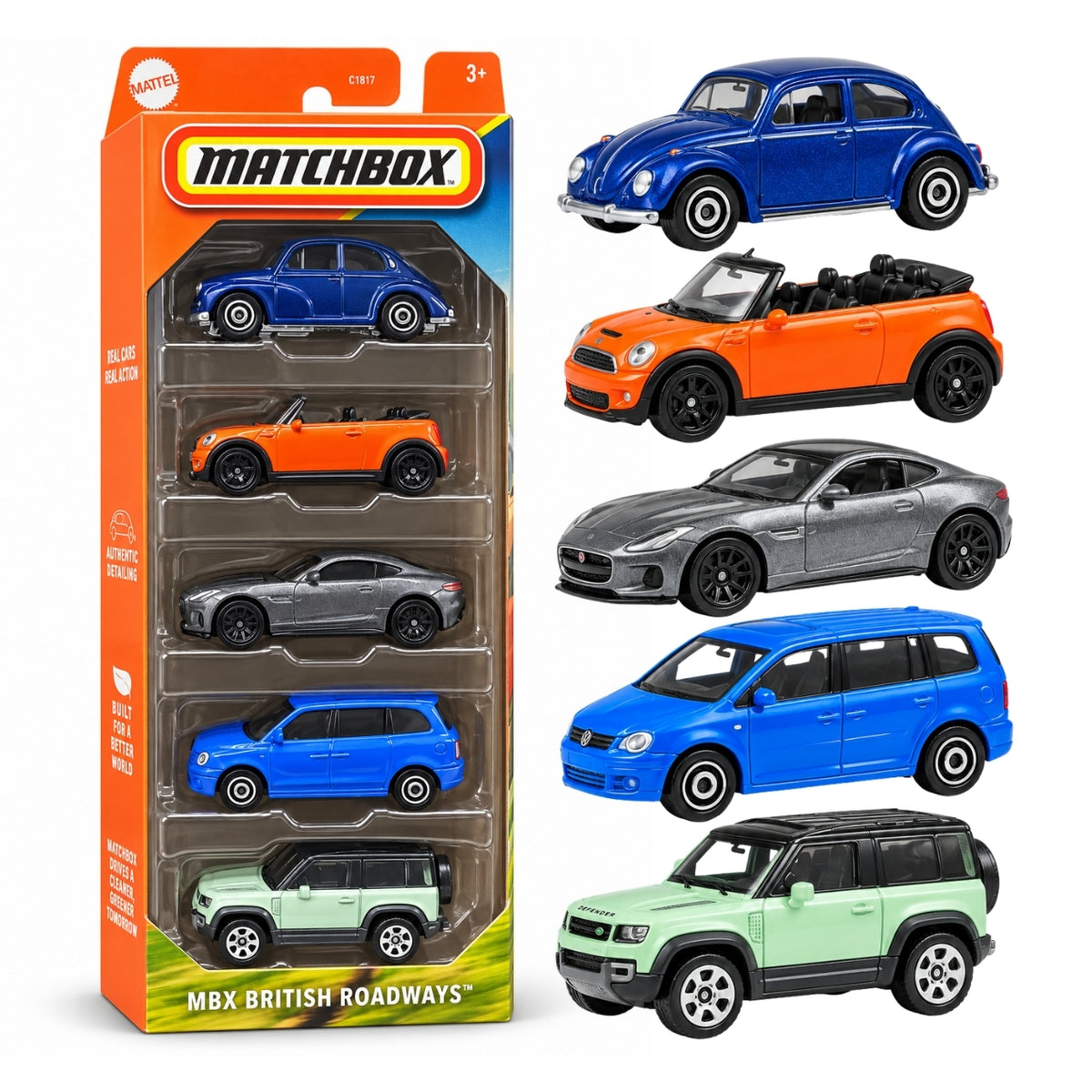 Matchbox JBX33 MBX British Roadways 5-Pack Die-Cast Toy Cars Collection | Premium Metal Miniature Vehicles with Realistic Detailing | Collectible Car Gift Set for Kids, Adults & Die-Cast Collectors