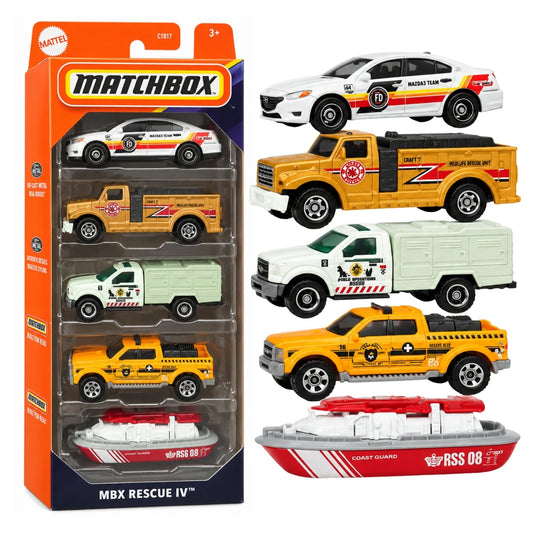 Matchbox JBX32 MBX Rescue IV 5-Pack Die-Cast Emergency & Rescue Toy Vehicles Set for Kids and Collectors