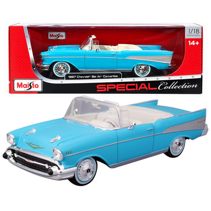 Maisto Special Collection 1957 Chevrolet Bel Air Convertible 1:18 Scale Diecast Model Car – Turquoise Blue