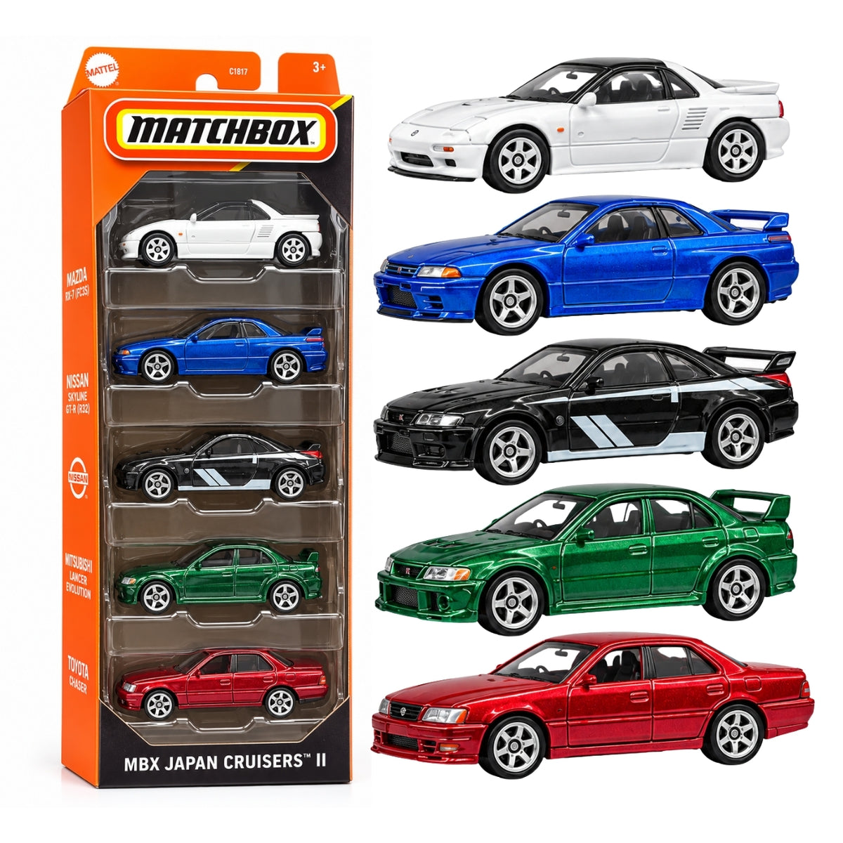 Matchbox JBX24 MBX Japan Cruisers II 5-Pack Premium Die-Cast Toy Cars Set | Japanese JDM Sports Car Collection for Kids & Collectors