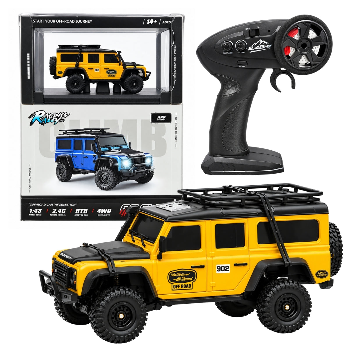 HB Toys 1:43 Scale Racing Rally RC Off-Road 4WD Climbing SUV | 2.4GHz Remote Control, Ready to Run (RTR), Yellow