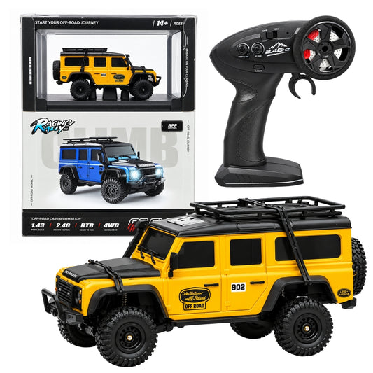 HB Toys 1:43 Scale Racing Rally RC Off-Road 4WD Climbing SUV | 2.4GHz Remote Control, Ready to Run (RTR), Yellow