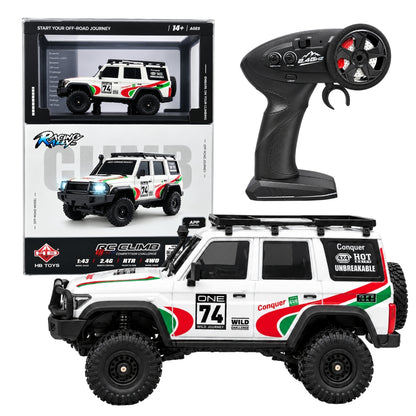 HB Toys 1:43 Scale Racing Rally RC Climb 4WD Off-Road SUV | 2.4GHz Remote Control Rock Crawler Car, Ready to Run (RTR), App Control, White