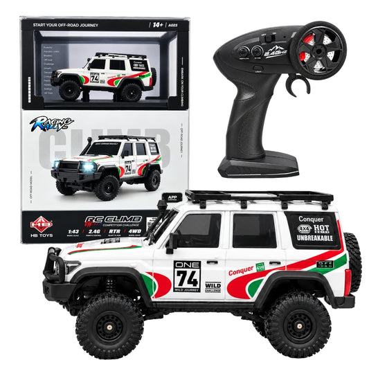 HB Toys 1:43 Scale Racing Rally RC Climb 4WD Off-Road SUV | 2.4GHz Remote Control Rock Crawler Car, Ready to Run (RTR), App Control, White