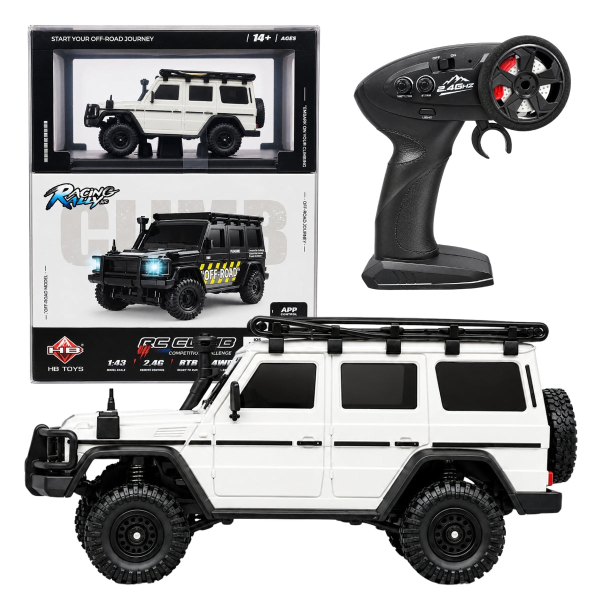 HB Toys 1:43 Scale Racing Rally RC Climb Off-Road 4WD SUV | 2.4GHz Remote Control, Ready to Run (RTR) | White