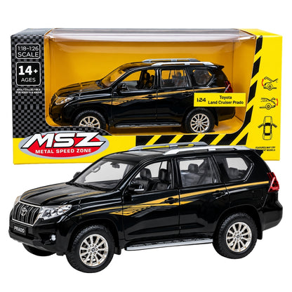MSZ 1:24 Scale Toyota Land Cruiser Prado Black Diecast Model SUV – Metal Body Collectible Car with Detailed Interior, Realistic Wheels & Premium Display Packaging for Ages 14+