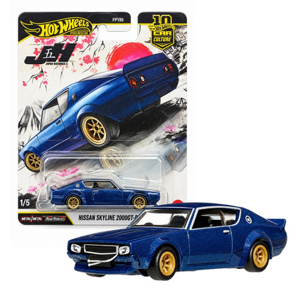 Hot Wheels Premium 1:64 Nissan Skyline 2000GT-R LBWK Blue Diecast Car – Japan Historics 5 Car Culture, Metal Body, Real Riders Wheels