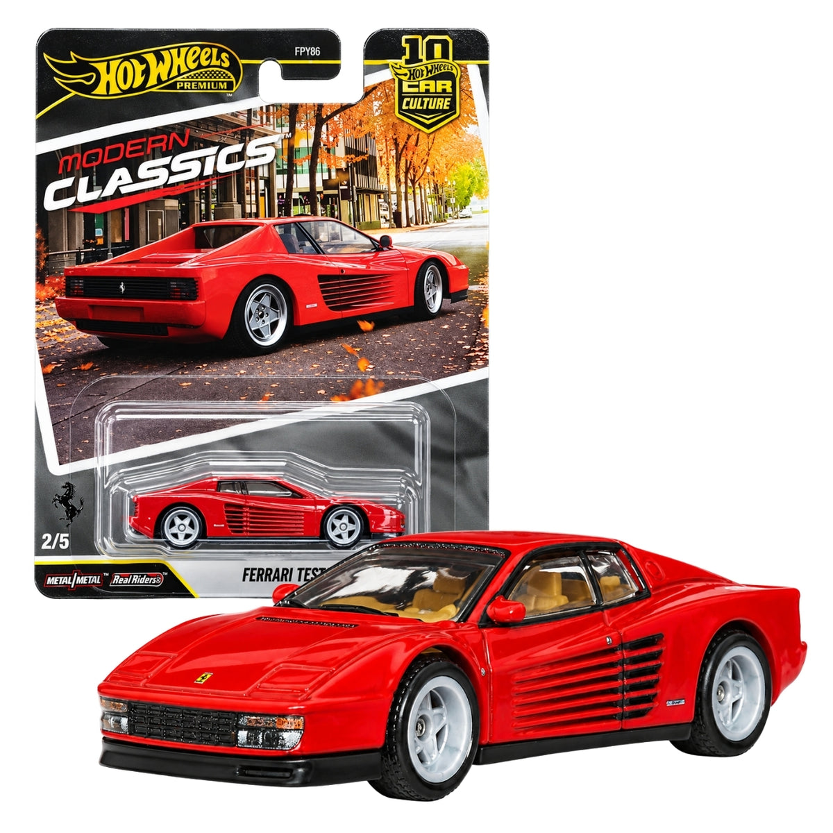 Hot Wheels Premium Ferrari Testarossa Red 1:64 Scale Diecast Model Car – Car Culture Modern Classics 2/5, Metal Body, Real Riders Wheels, Collectible Toy Car