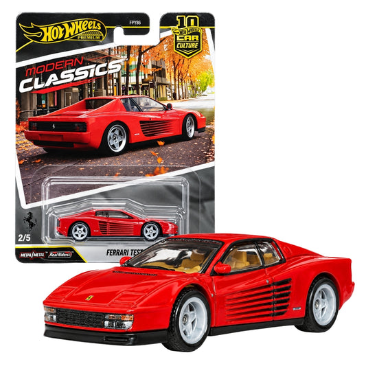 Hot Wheels Premium Ferrari Testarossa Red 1:64 Scale Diecast Model Car – Car Culture Modern Classics 2/5, Metal Body, Real Riders Wheels, Collectible Toy Car