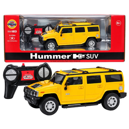 Hummer 1:24 Scale H2 SUV Yellow Rechargeable Remote Control Car with 2.4GHz Wireless Full Function RC Controller, Realistic Off-Road SUV Model Toy Vehicle for Kids, Boys & Girls Ages 6+