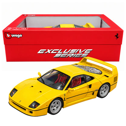 Bburago Exclusive Series Ferrari F40 (1987) Yellow 1:18 Scale Premium Diecast Model Car with Detailed Interior, Realistic Engine, Rear Spoiler & Collector Display Box