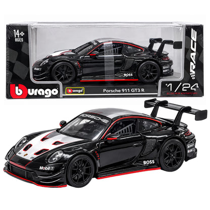 Bburago Porsche 911 GT3 R Black Racing Car 1:24 Scale Diecast Model with Rear Spoiler – Collectible Sports Car for Ages 14+