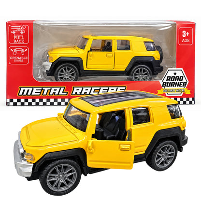 Road Burner Metal Racers NS023 Yellow Diecast SUV Toy Car with Pull Back Action & Openable Doors for Kids Ages 3+
