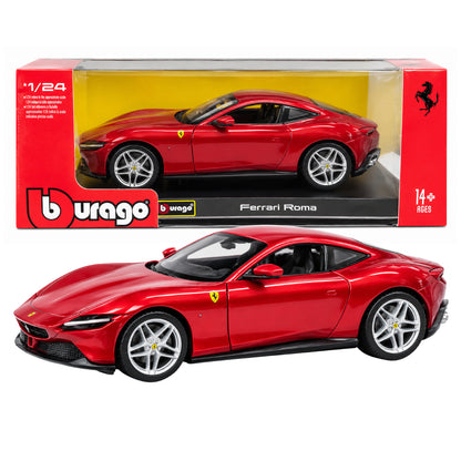 Bburago Ferrari Roma 1:24 Scale Diecast Model Car – Red Metal Sports Car Collectible with Realistic Detailing