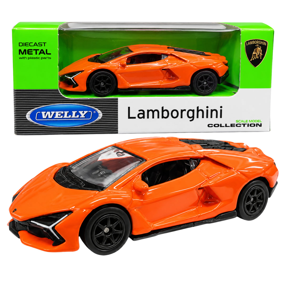 Welly Lamborghini Revuelto Orange 1:64 Scale Die-Cast Metal Model Car – Premium Collectible Miniature Supercar with Detailed Interior, Black Wheels & Original Display Box