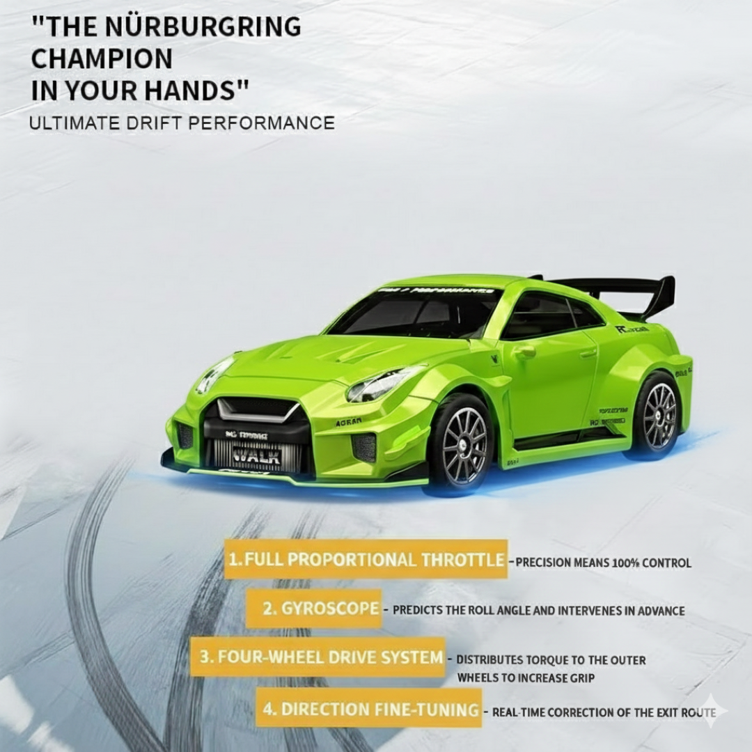 Hstar 1:43 RC Drift Car 2.4GHz 4WD Alloy 20 km/h High-Speed RC Racing Car with Gyro