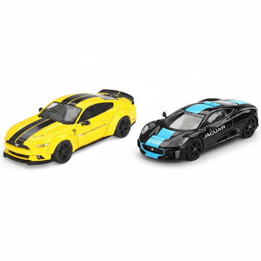Mini GT  LB-WORKS Ford Mustang – Triple Yellow MGT01077-BL+Jaguar C-X75 Black LHD Diecast Car Model