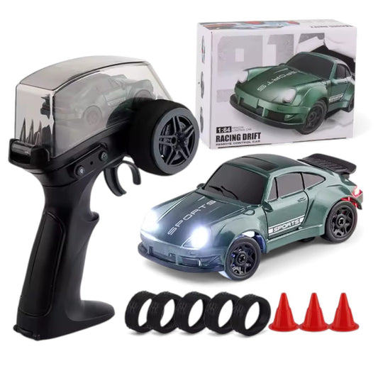 1:64 Scale 2.4GHz 4WD Drift RC Car with LED Lights | Mini High-Speed Racing Remote Control Car (Green)