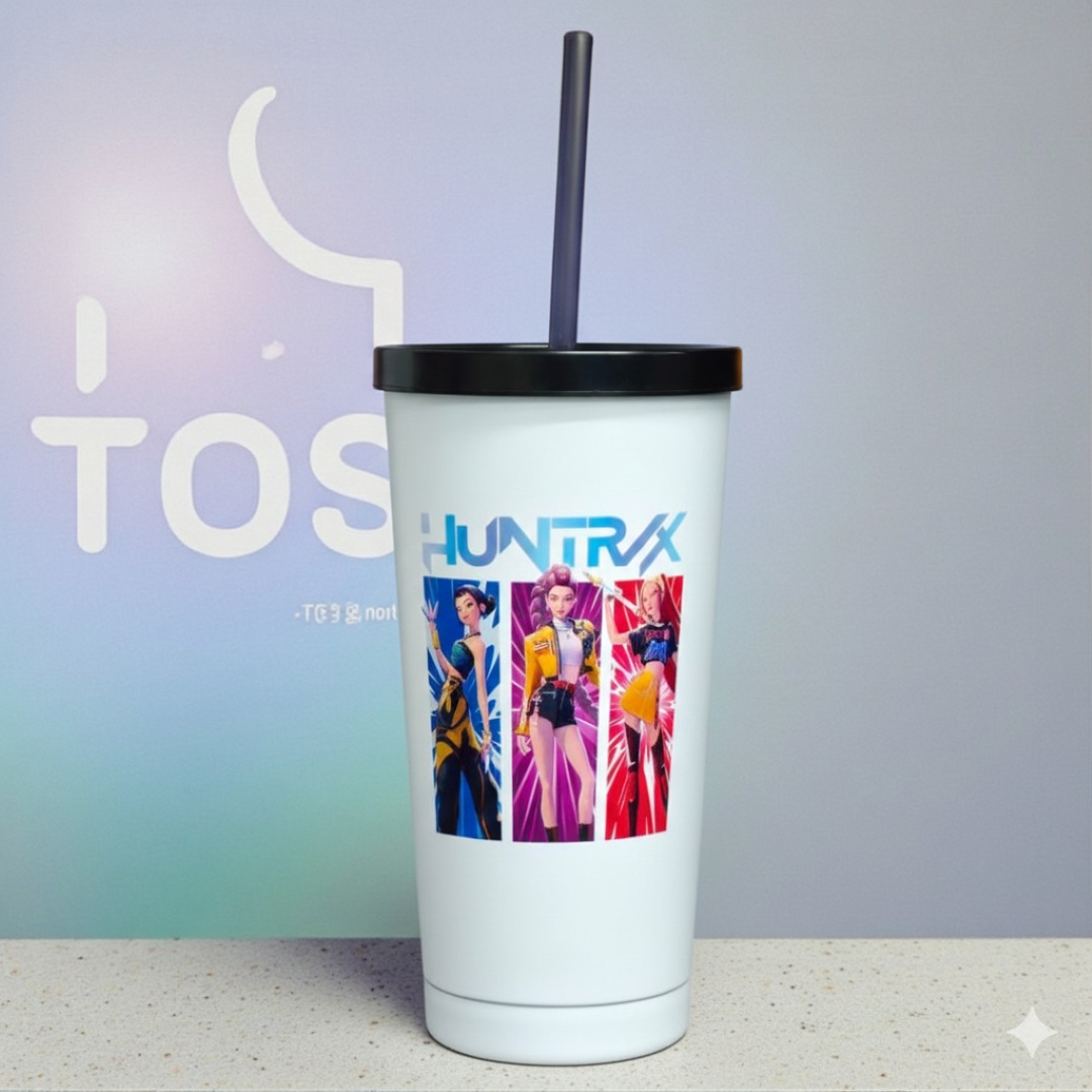 K-Pop Huntrix  700ml Stainless Steel Tumbler Sipper Water Bottle With Straw | Leak-Resistant Travel Cup