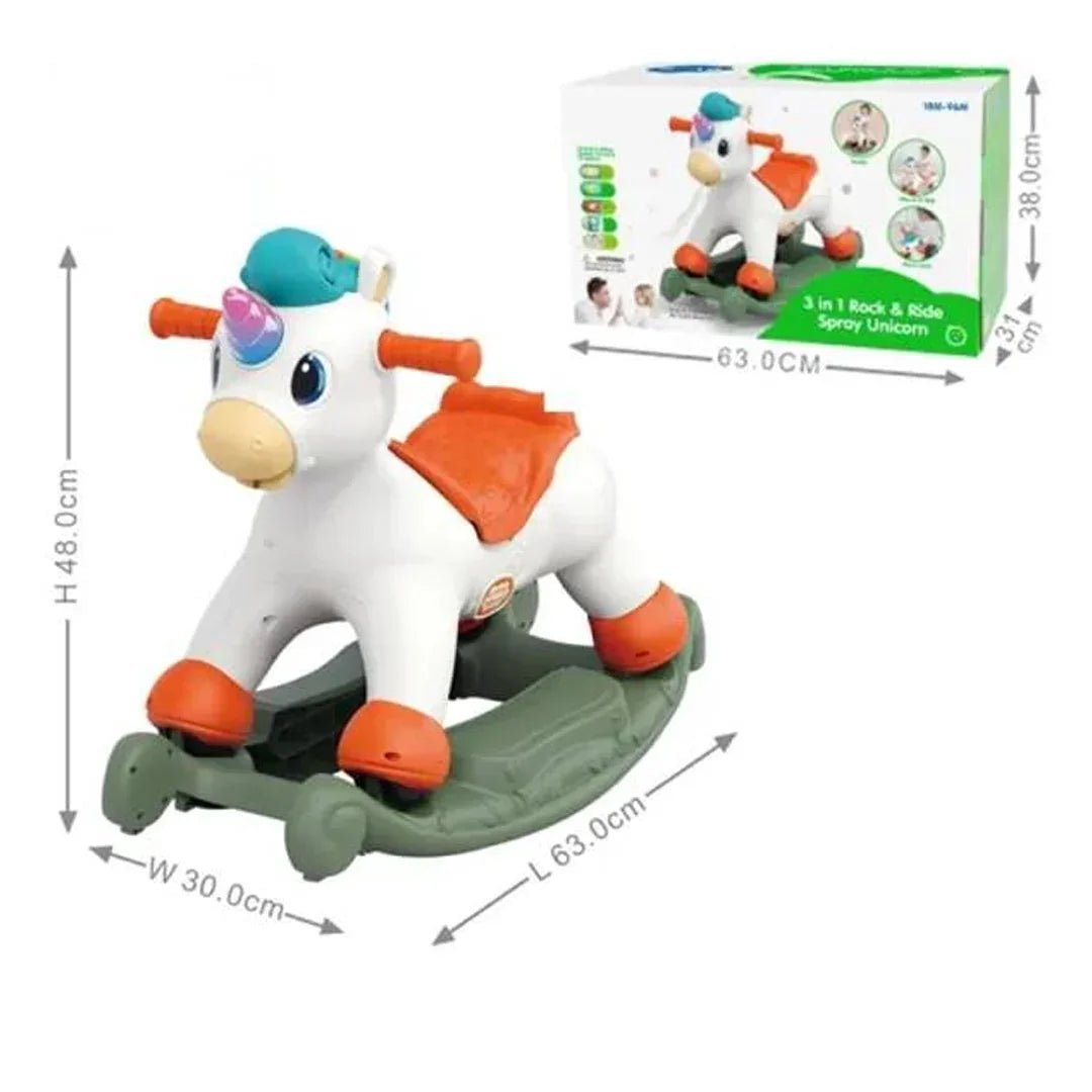 Hola Toys Musical Unicorn – 3-in-1 Rocking Spray Ride-On for Kids (18 Months to 8+ Years) - Jaiman Toys