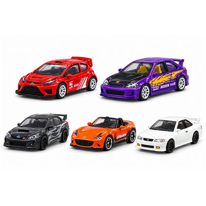 Hot Wheels GDG44-9C7Q 1:64 Silver Series Compact Kings Complete Set of 5 Die-Cast Cars | Ford Fiesta, Honda Civic Type R, Subaru WRX STI, Mazda MX-5 Miata & Nissan Sentra SE-R