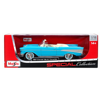 Maisto Special Collection 1957 Chevrolet Bel Air Convertible 1:18 Scale Diecast Model Car – Turquoise Blue